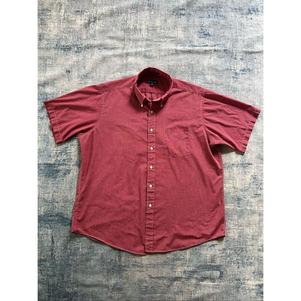 Hathaway Red White Black Plaid Button Front Short Sleeve Shirt 17